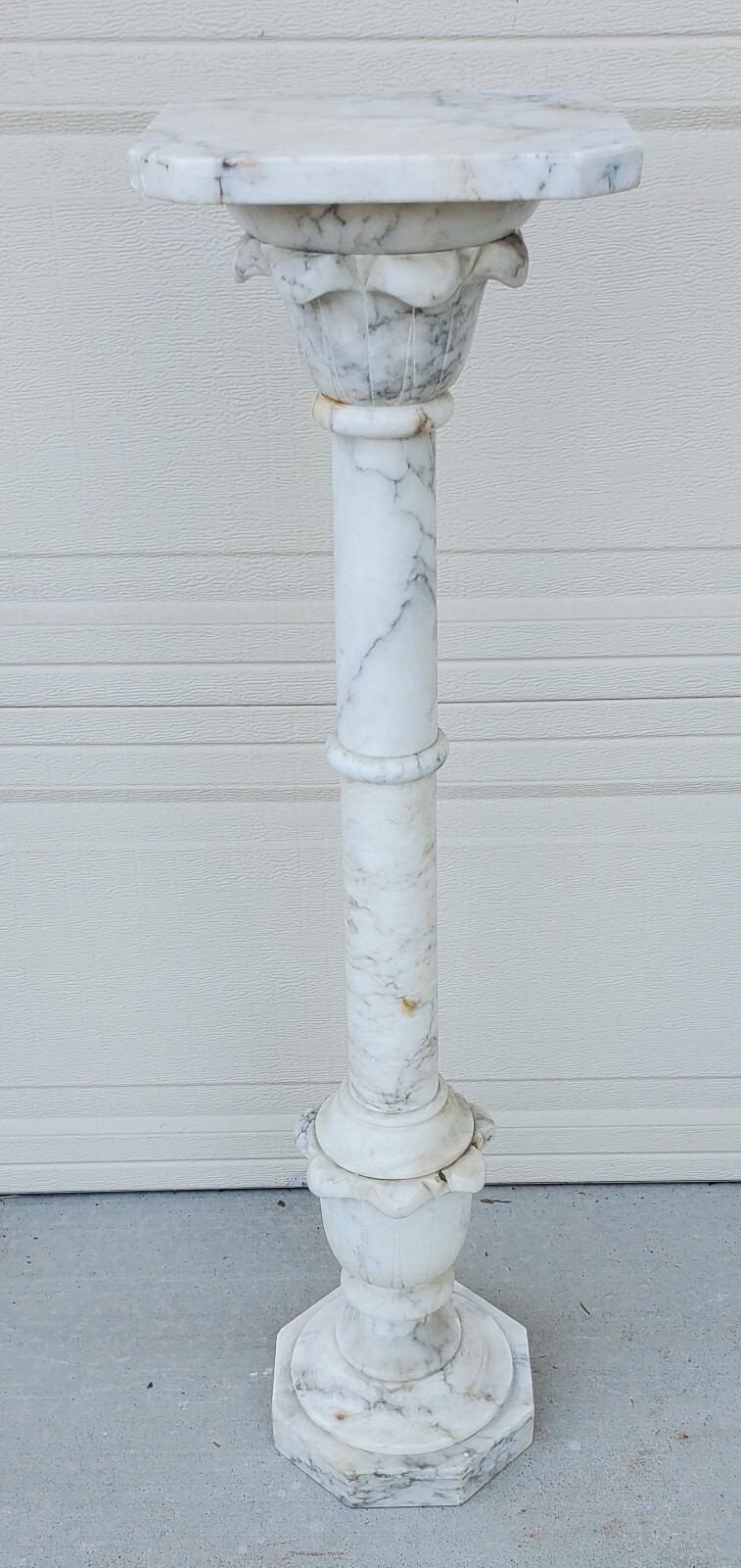 Antique Italian Calcutta Marble Carved Column Pedestal Display Plant Stand