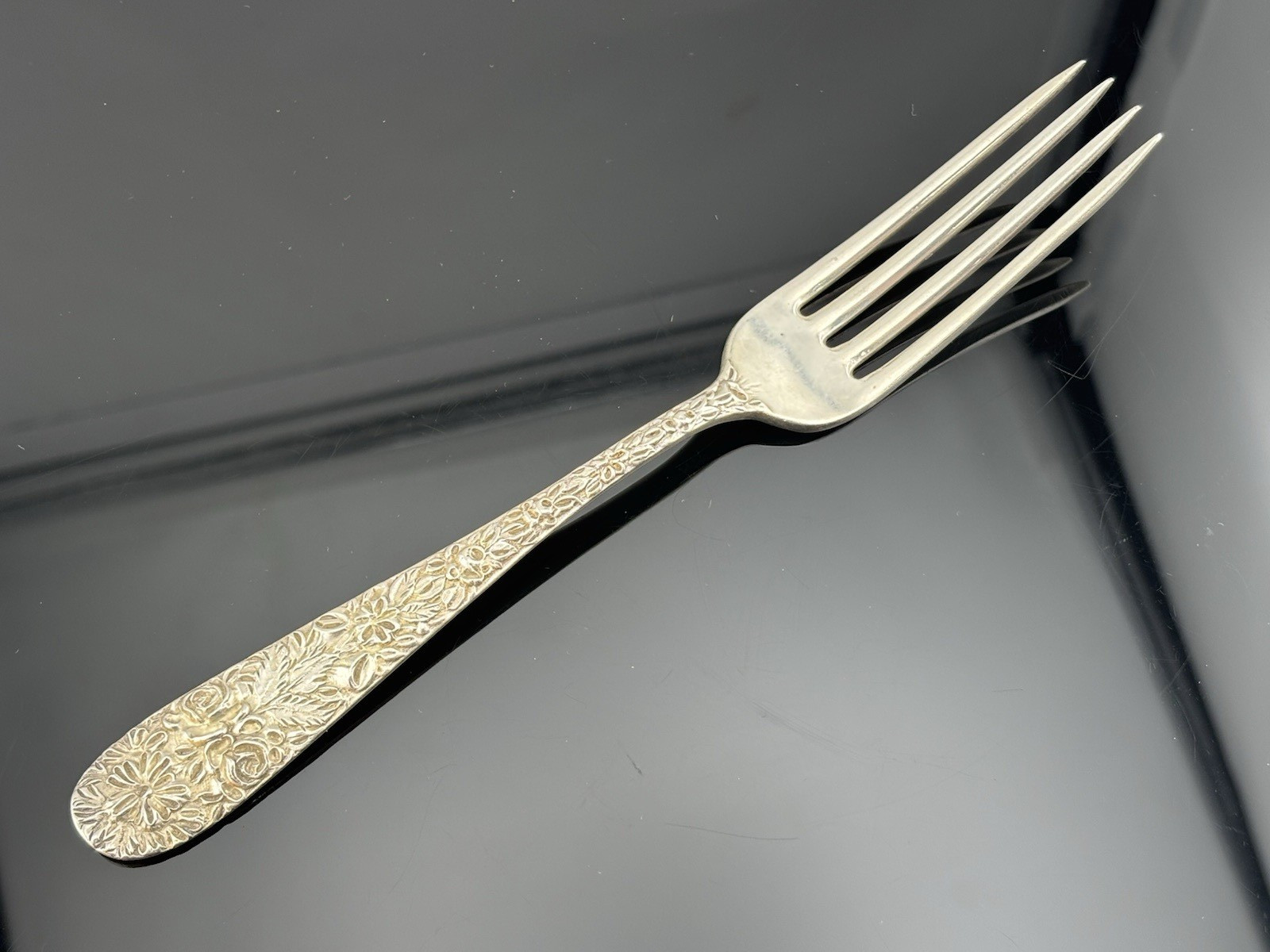 Repousse by James R. Armiger Co. Baltimore Sterling Silver Fork ~7″ Monogrammed