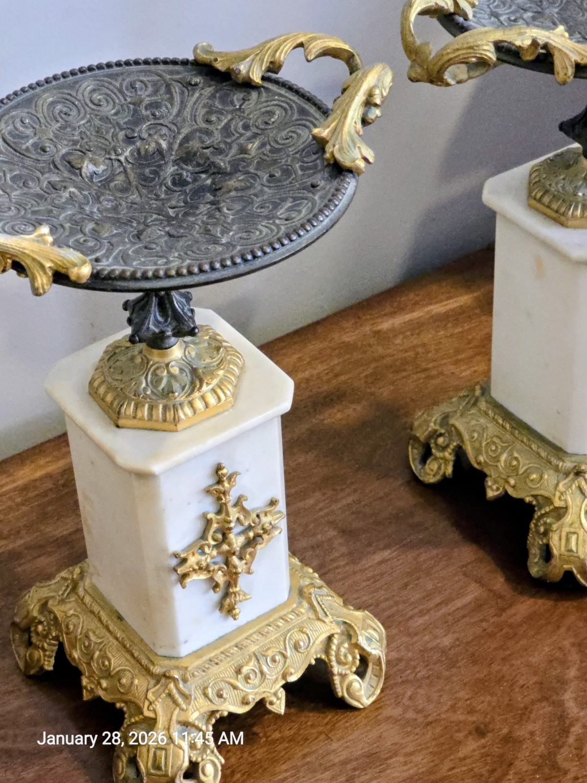 French Empire Bronze & Marble Tazzas