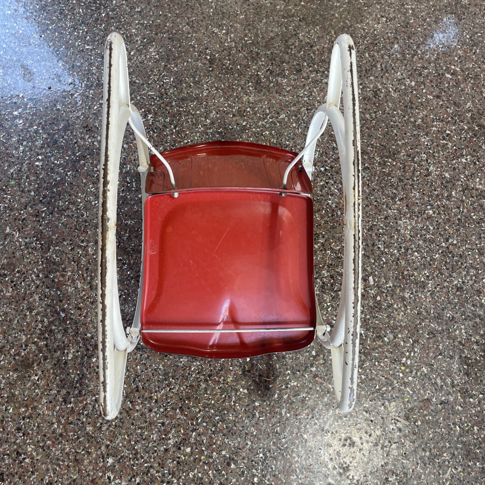Antique 1940’s Ring a Rock Pressed Steel Metal Childs Rocking Chair Orange