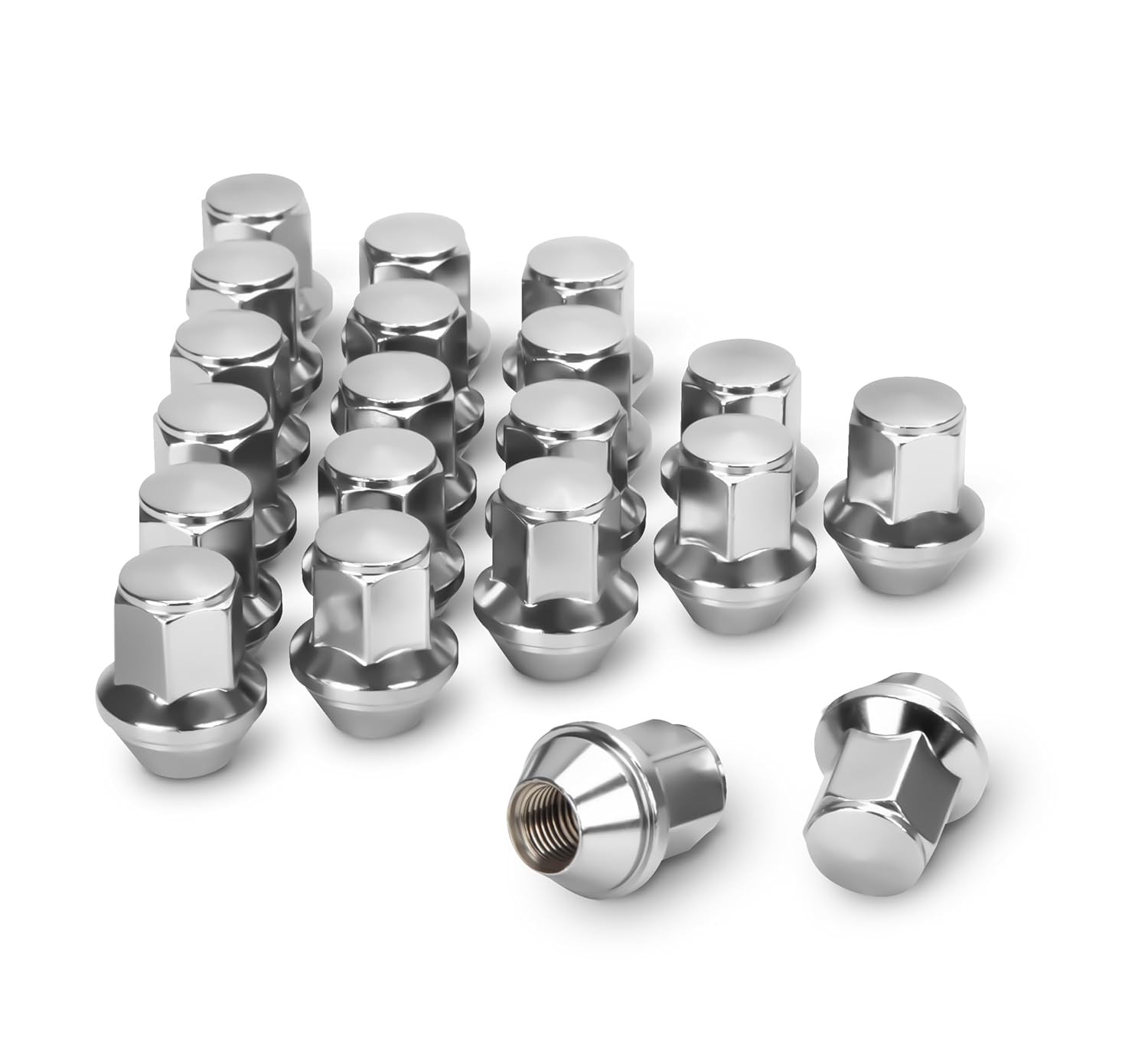Dynofit 14×1.5 Chrome Factory Lug Nuts 20pcs One-piece Chrome Set for Mustang