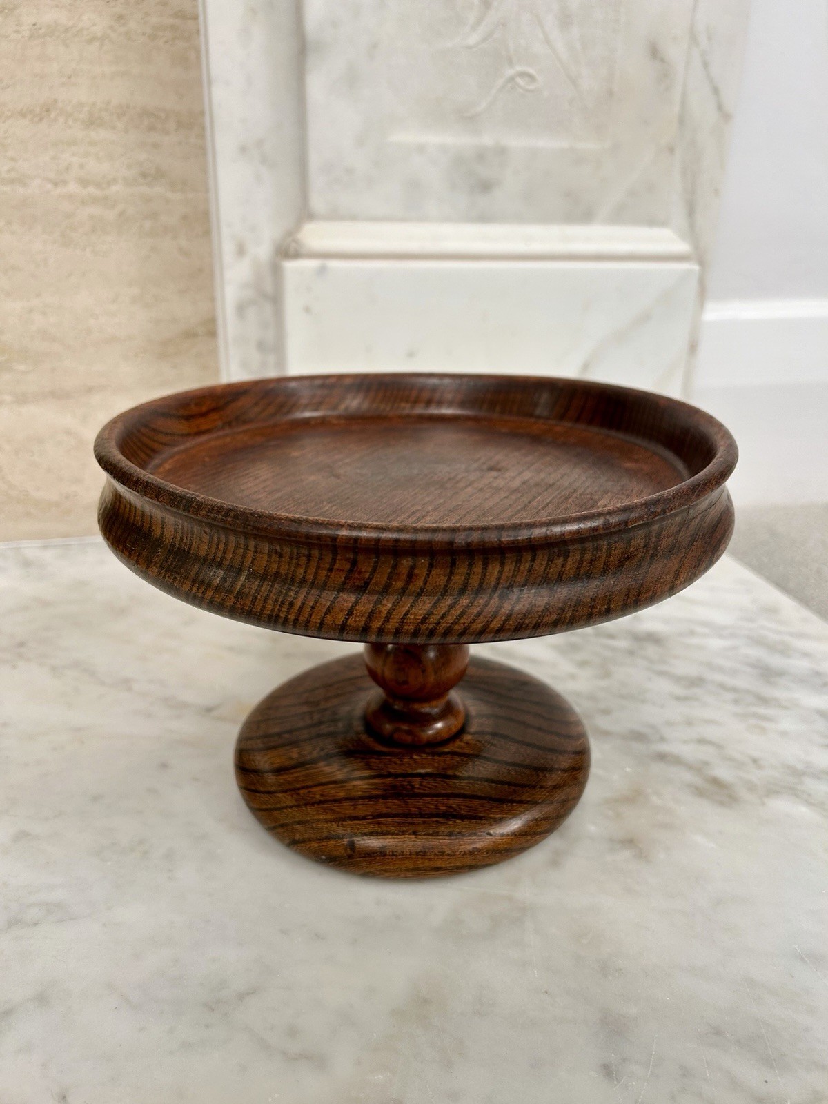 Antique Solid Oak Compote Tazza Pedestal Fruit Bowl Stand Farmhouse