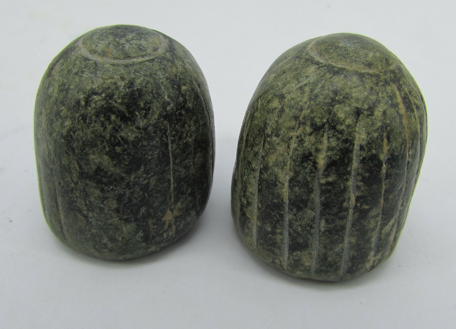 Ancient 2 chess man in green and black stone from Afghanistan