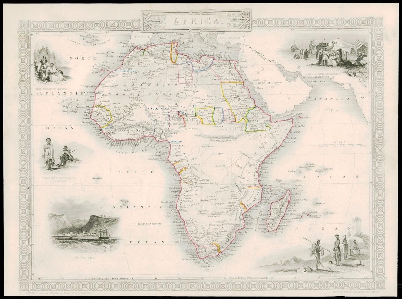 1850 – Original Antique Map AFRICA African Continent St Helena Madagascar (DW1)