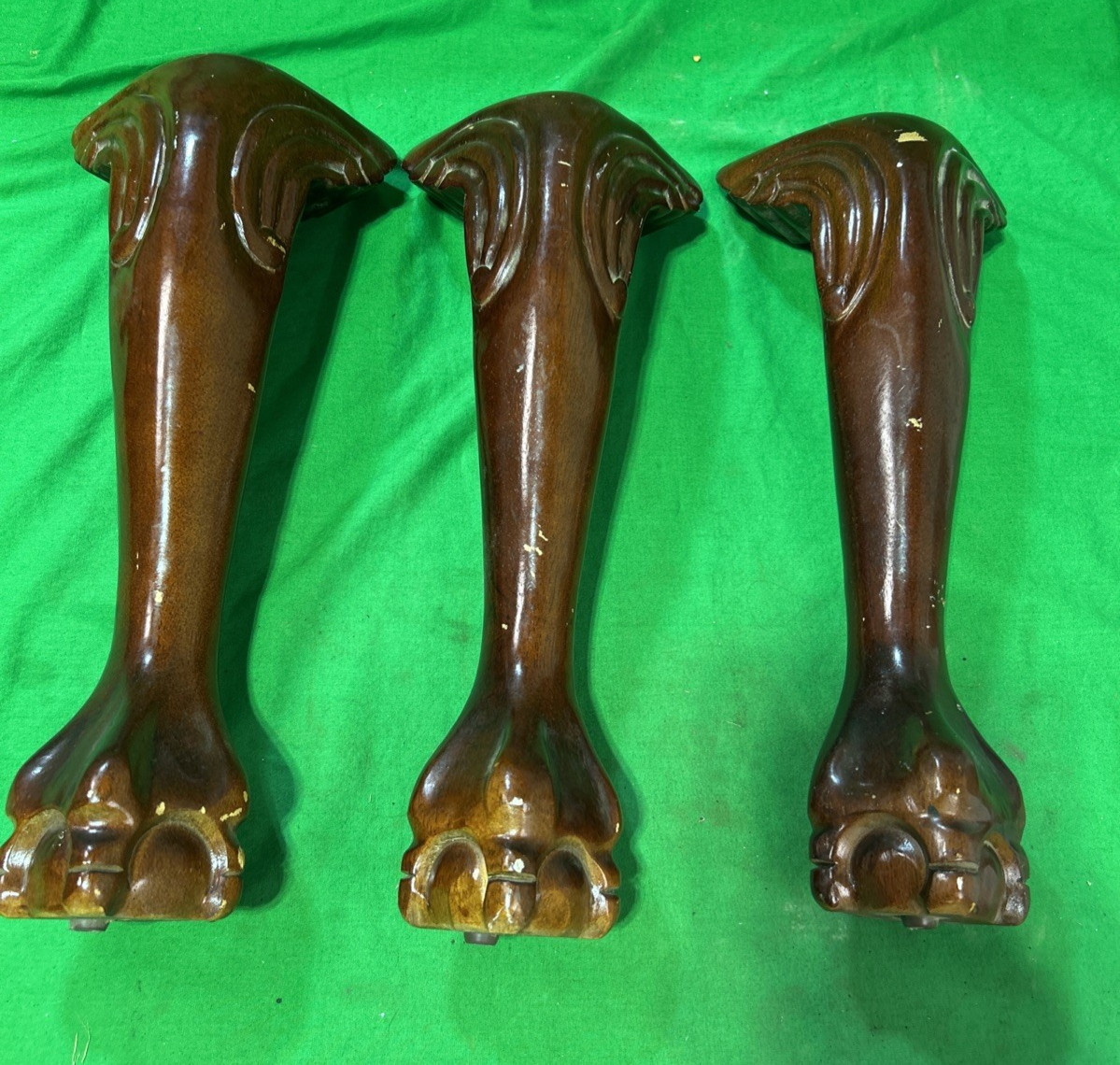 Three Ball and Claw Carved Wood Table Legs 16.5″ Salvaged Reclaimed