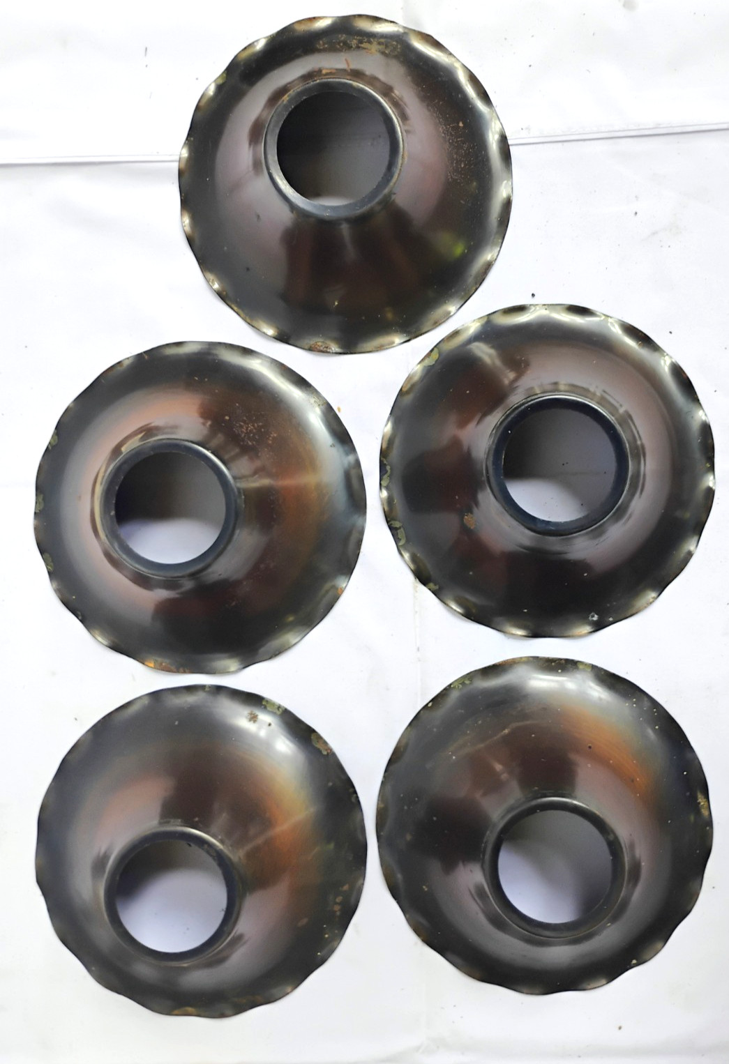 5 Copper Flash Japanned Lamp Light Shade Industrial Scalloped Edges 7″ diameter