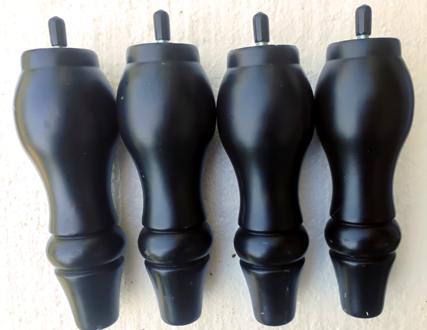 4 Vintage Black Turned Turnip Style Furniture Stool Legs Feet 7″ high