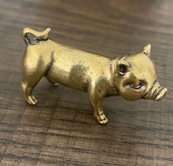 Miniature Brass Pig Statue Lucky Money Hog Figurine Gift Toy Farm Animal Metal