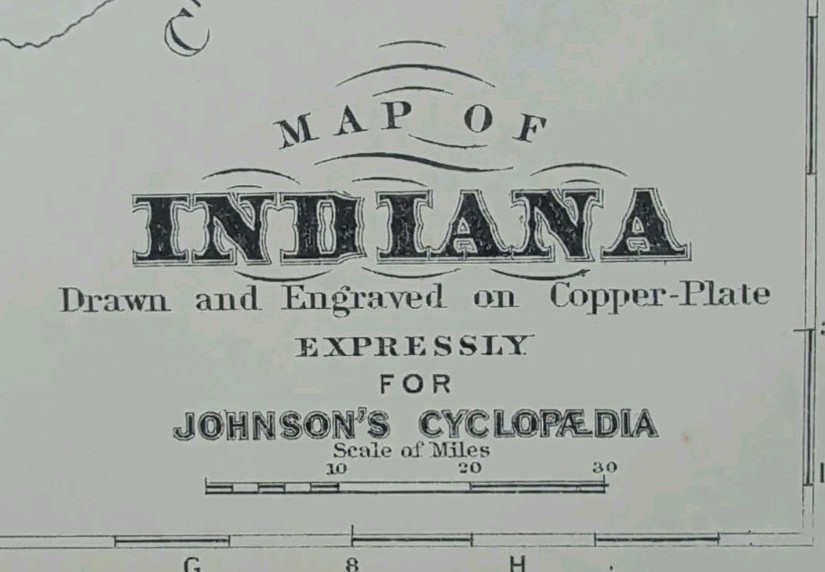 Antique 1885 INDIANA Map ~ Authentic Old Original AJ JOHNSON COPPER PLATE