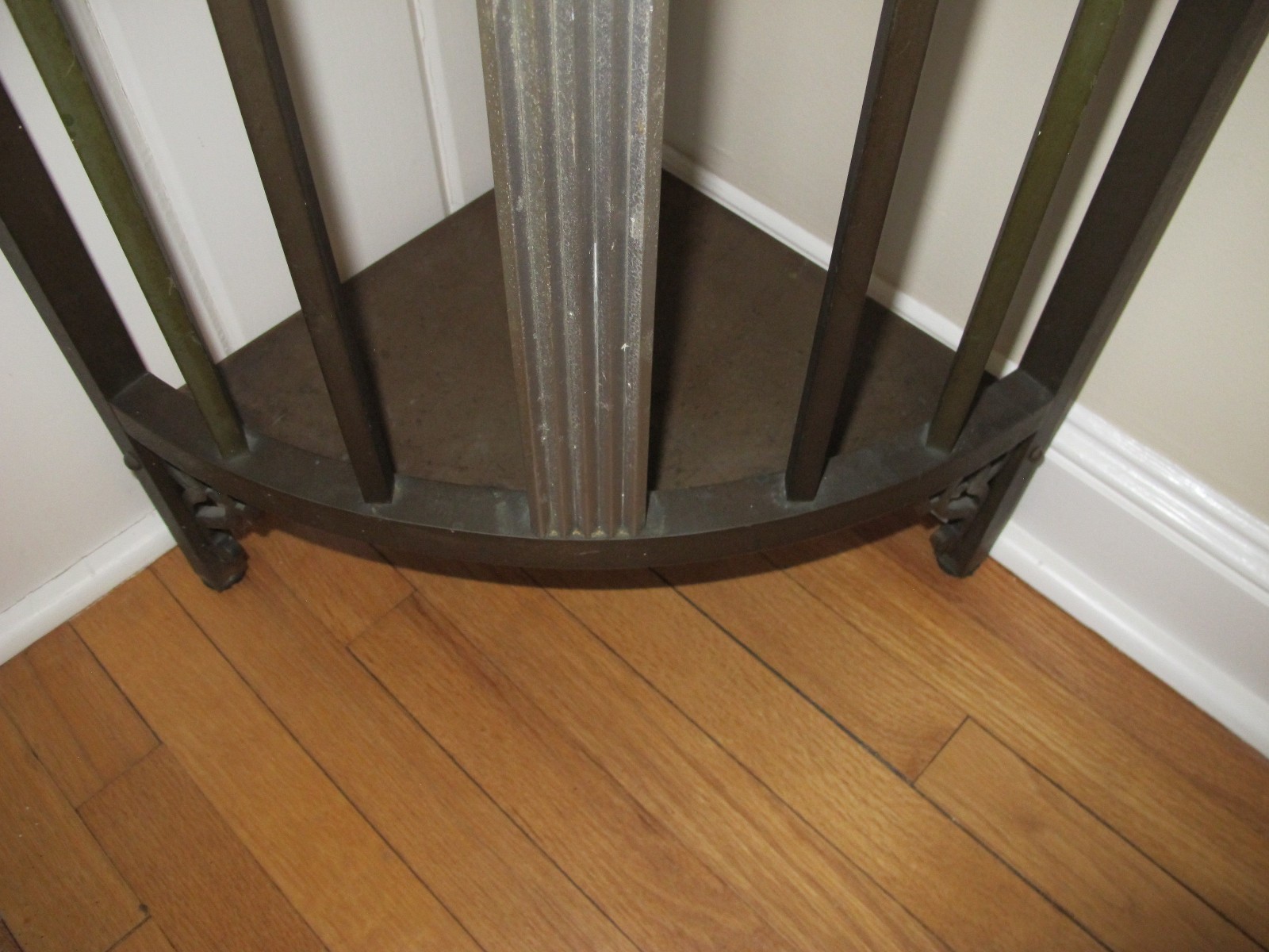 antique brass or bronze corner table pedestal – slate (or stone ?) top