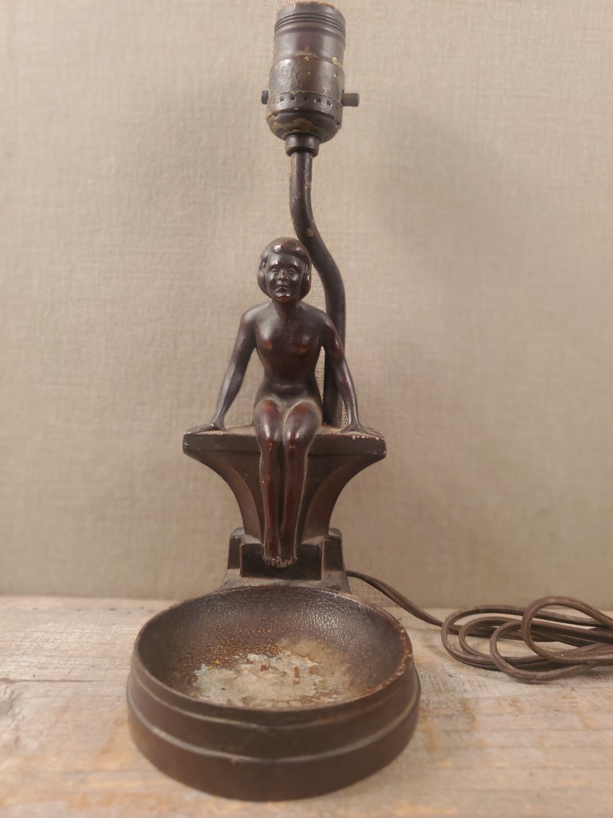 nude nymph woman figure lamp art art deco vtg Frankart style