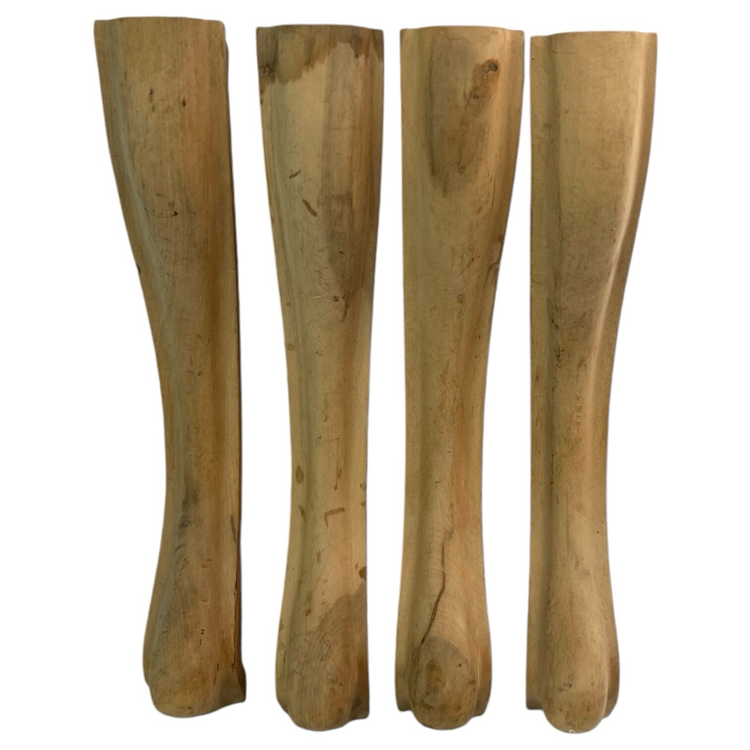 4 Wood Coffee End Table Legs NOS Short Curved Unfinished Matching Aprox 10 Inch