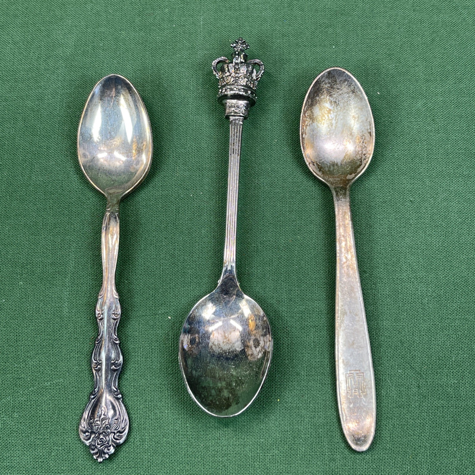 Set Of 3 Vintage Baby Spoons Sugar Spoons Sliver Plated Tarnished