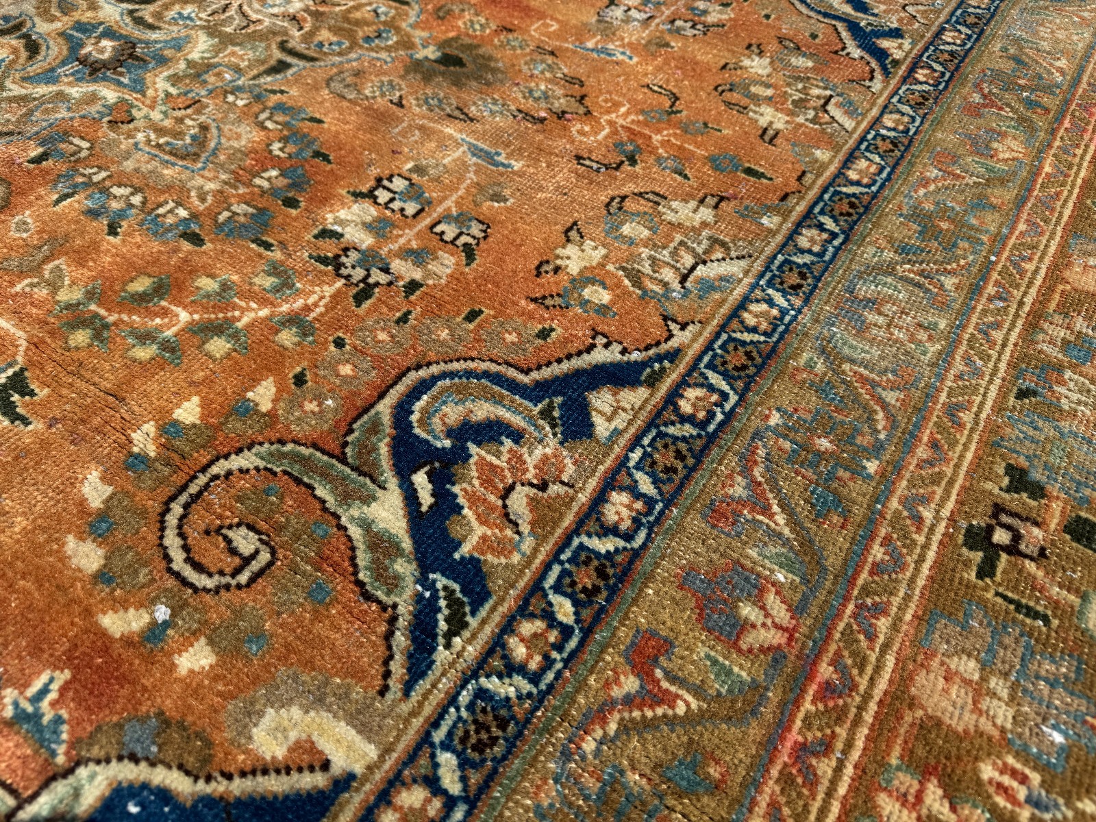 VINTAGE ORIENTAL RUG 10×13 handmade old ANTIQUE rust blue orange handwoven 9×12