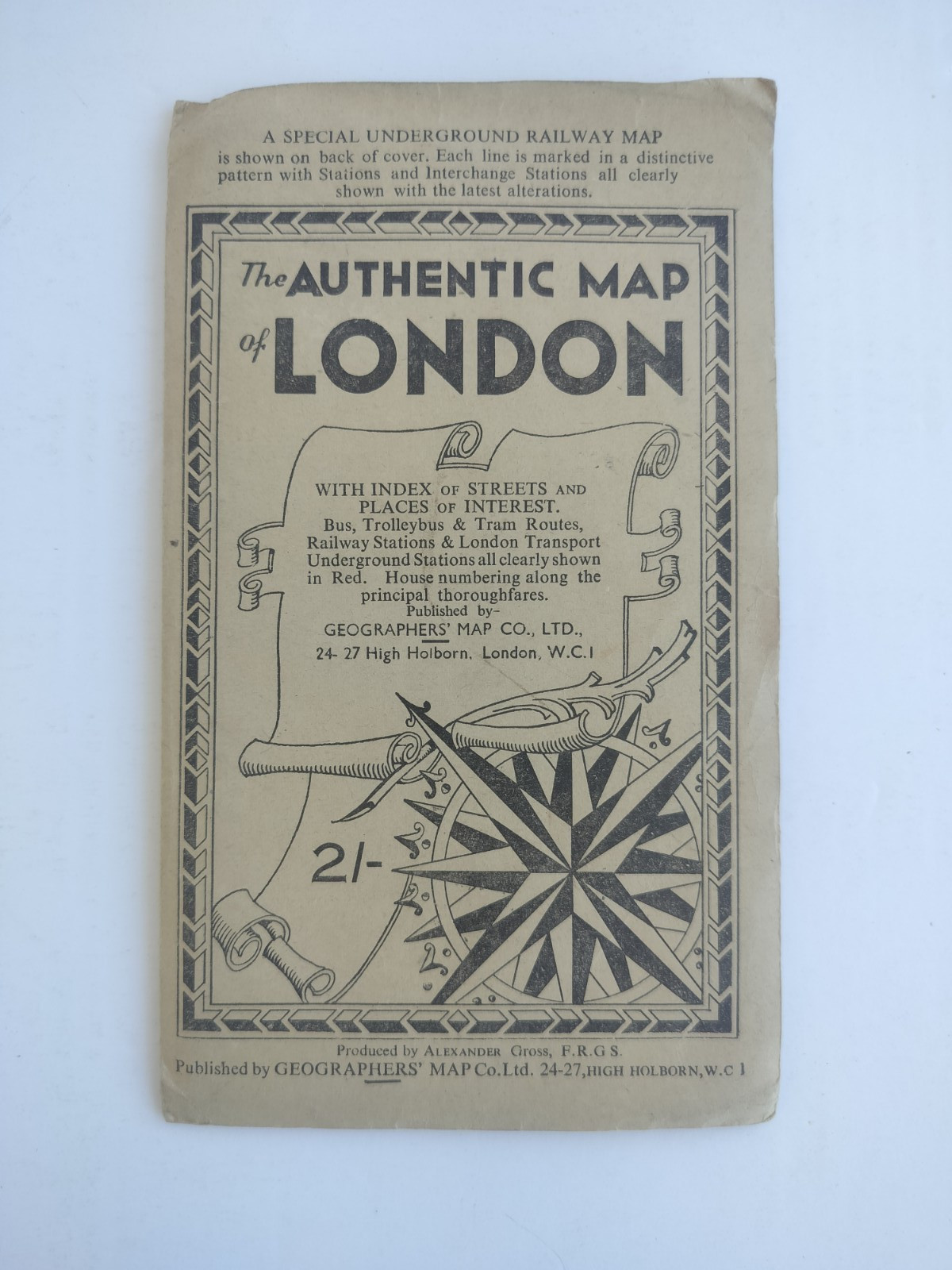 The Authentic Map of London Alexander Gross City Underground Railway 1940s