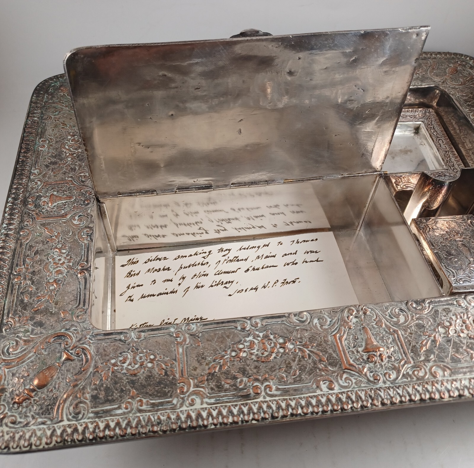 Antique 19th C 8pc Silverplate Smoking Set E.G Webster & Son Lighthouse-Ashtrays
