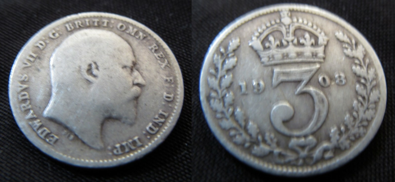 SOLID SILVER COIN Three pence 1908 Edwardian Antique Great Britain London Old UK