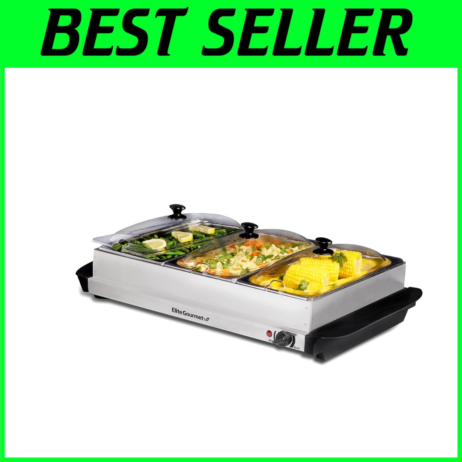 Stainless Steel Buffet Server, 7.5 Qt, 3 x 2.5 Qt Trays
