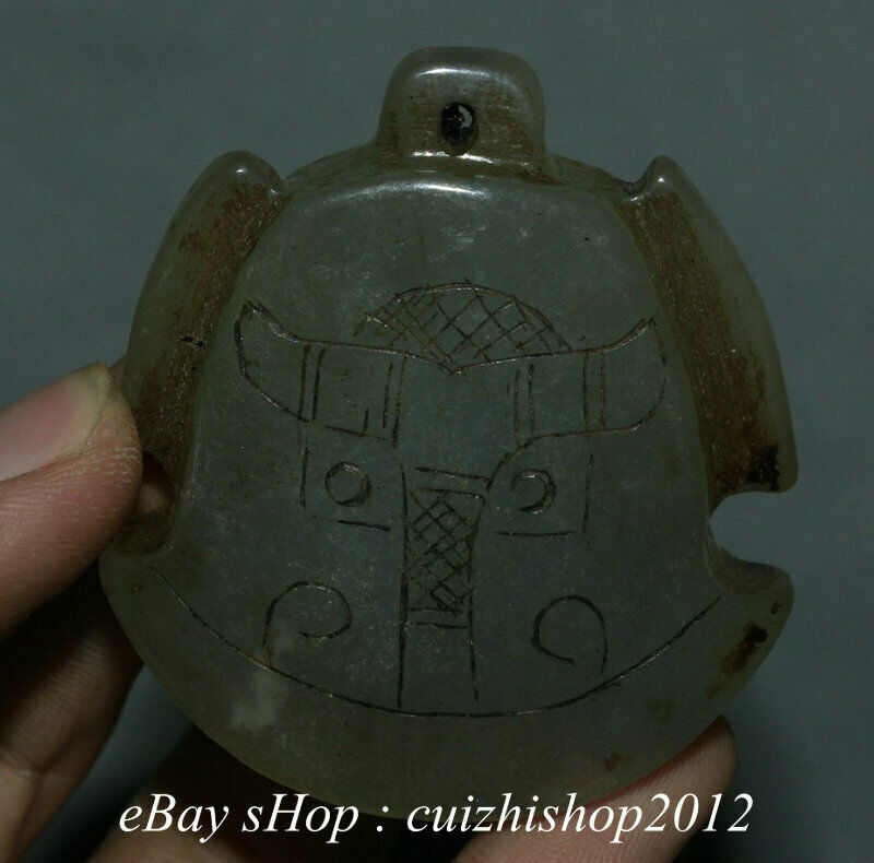 6CM Old China Natural Green Jade Dragon Dragons Head Animal Yu Bi Amulet Pendant