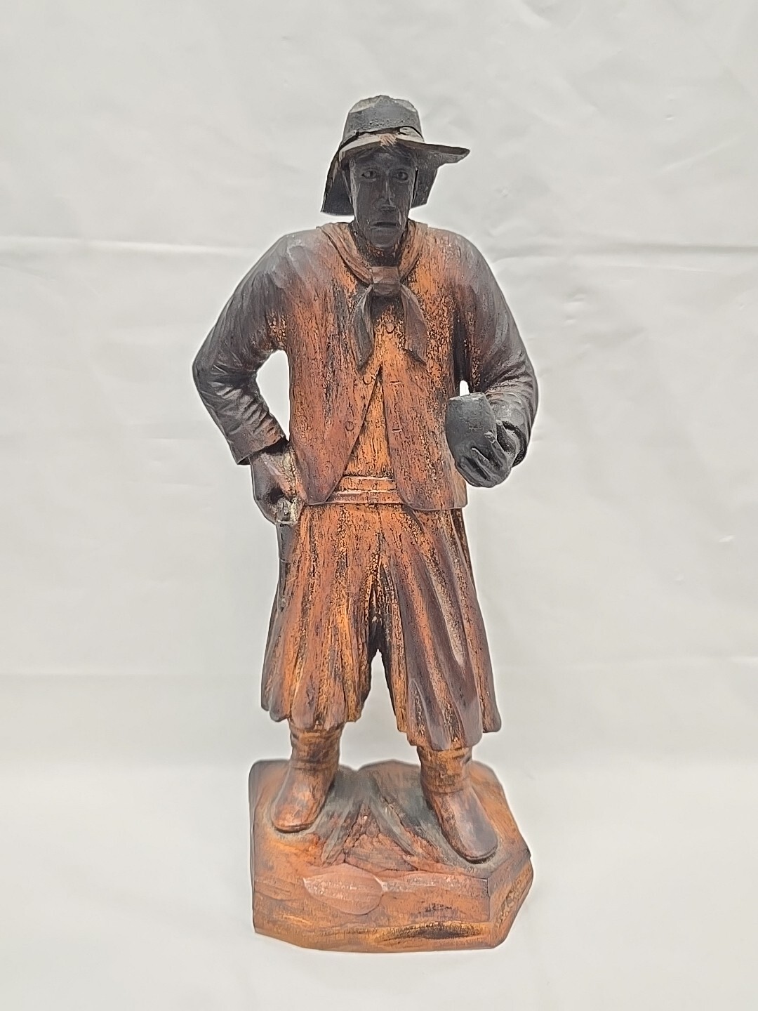 ANTIQUE HAND CARVED COWBOY FIGURINE STATUE 11 Inch Western