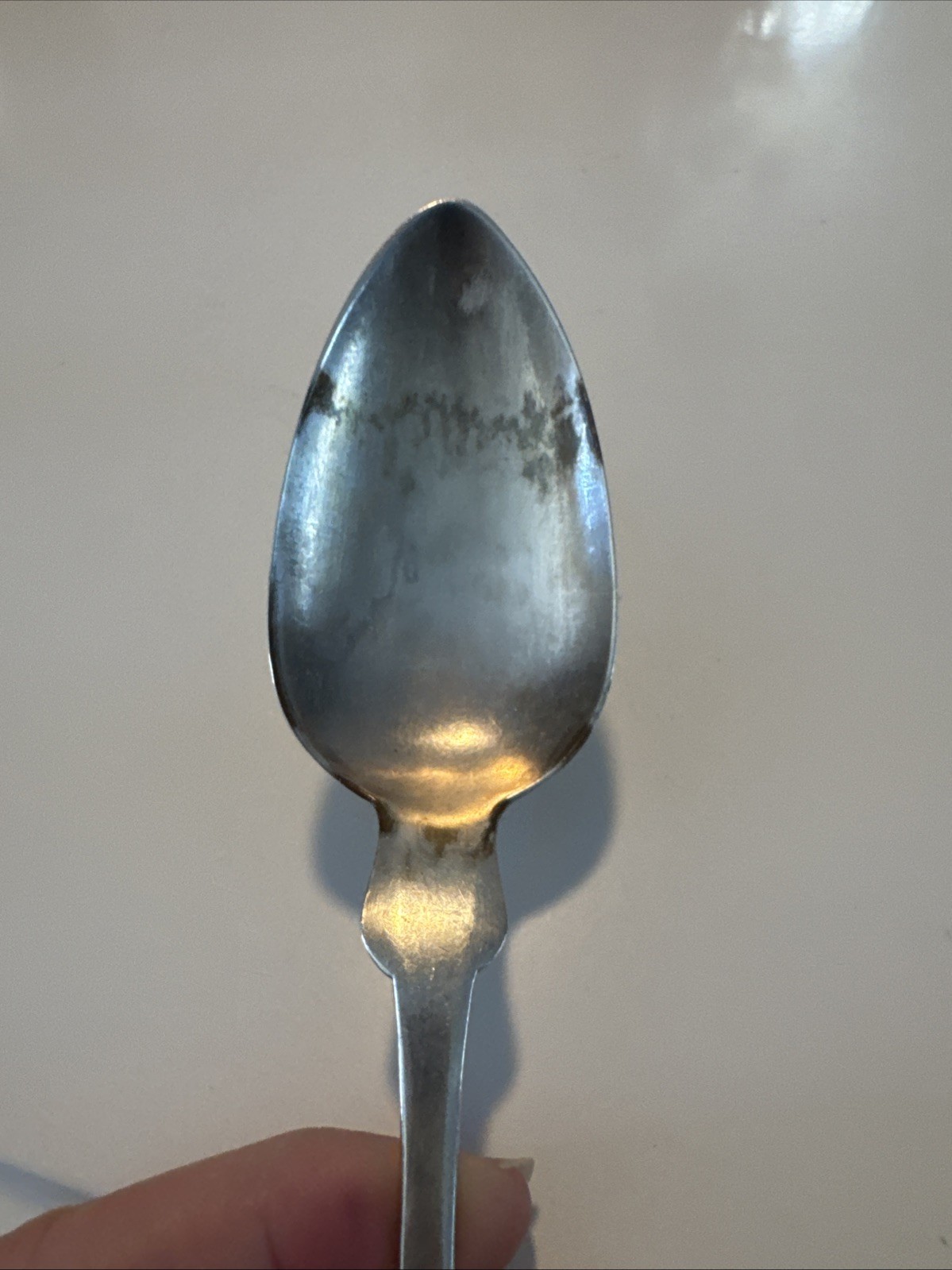 19th Century John Hall Kentucky Coin Silversmith Eggshaped Fiddle Spoon 1850’s