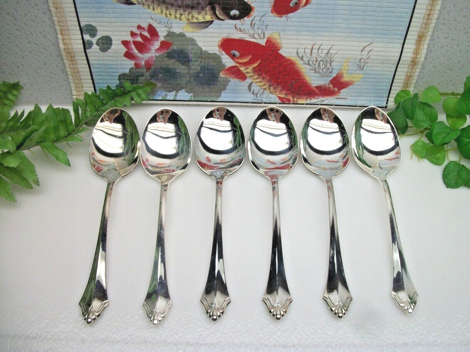 6 CUBE Oneida Community Silver BELCOURT Silverplate Oval Place Soup Spoons