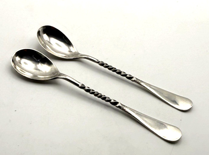 Lot of 2 Antique Windsor 5″ Silverplate Twisted Handle Demitasse Spoons
