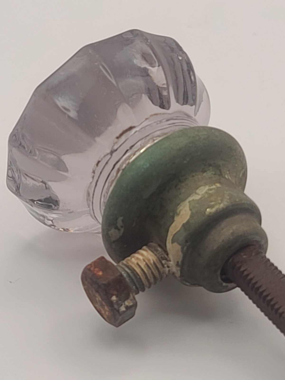 Antique 12 Point Amethyst Glass Door Knob Vintage Lavender Fluted Crystal