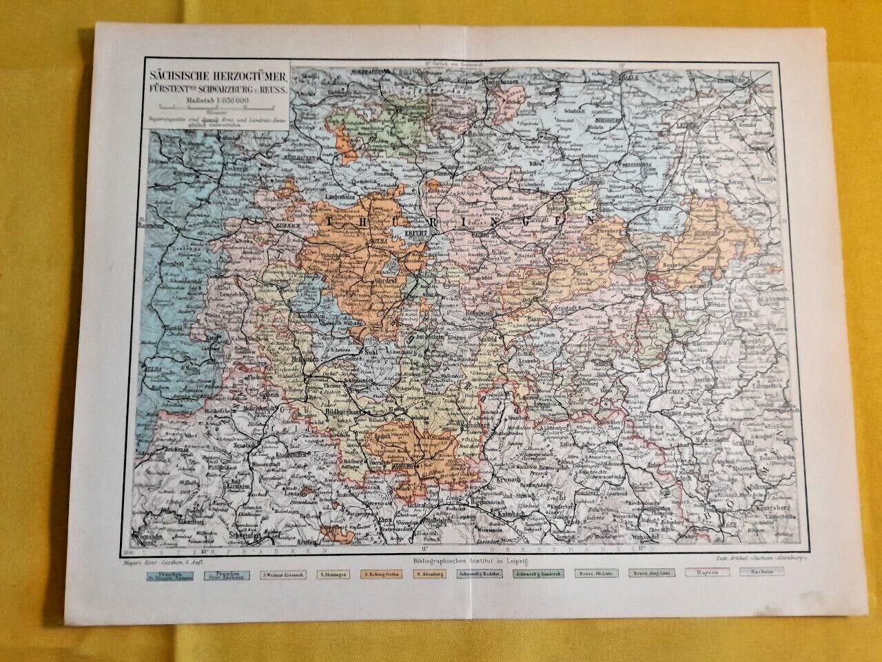 1897 SAXON DUCHIES Vintage MAP Germany Sachsen ORIG. 11.5 x 9.5 Color C12-2