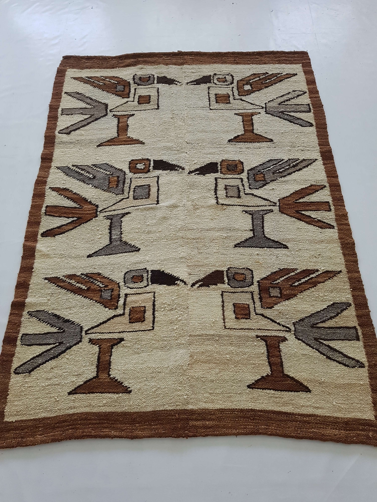 Vintage Handmade Peruvian Pictorial Multicolor Kilim Rug Carpet 192x127cm
