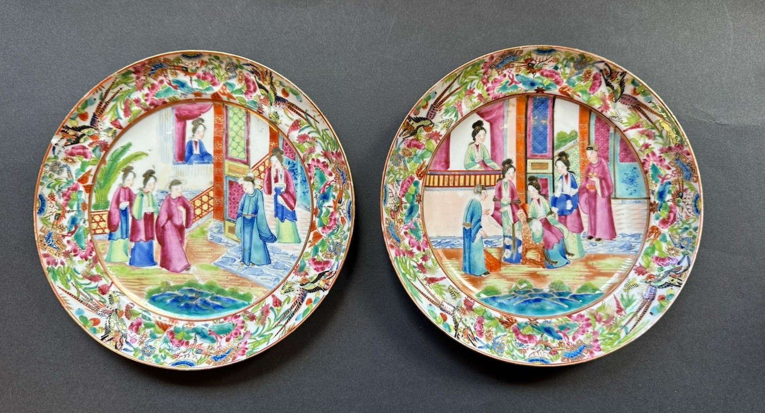 Pair Of Canton Famille Rose Plates Late 19th Century 8 Inch Diameter