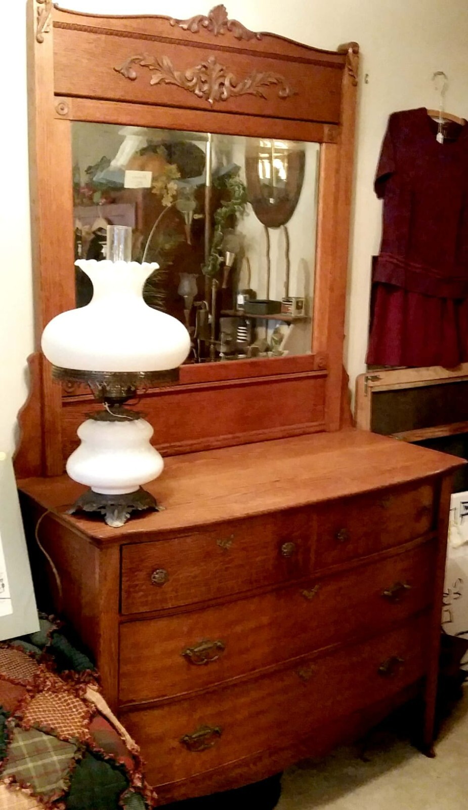 Antique Solid Oak Dresser with Removable Mirror –  Beautiful Finish – Price Firm