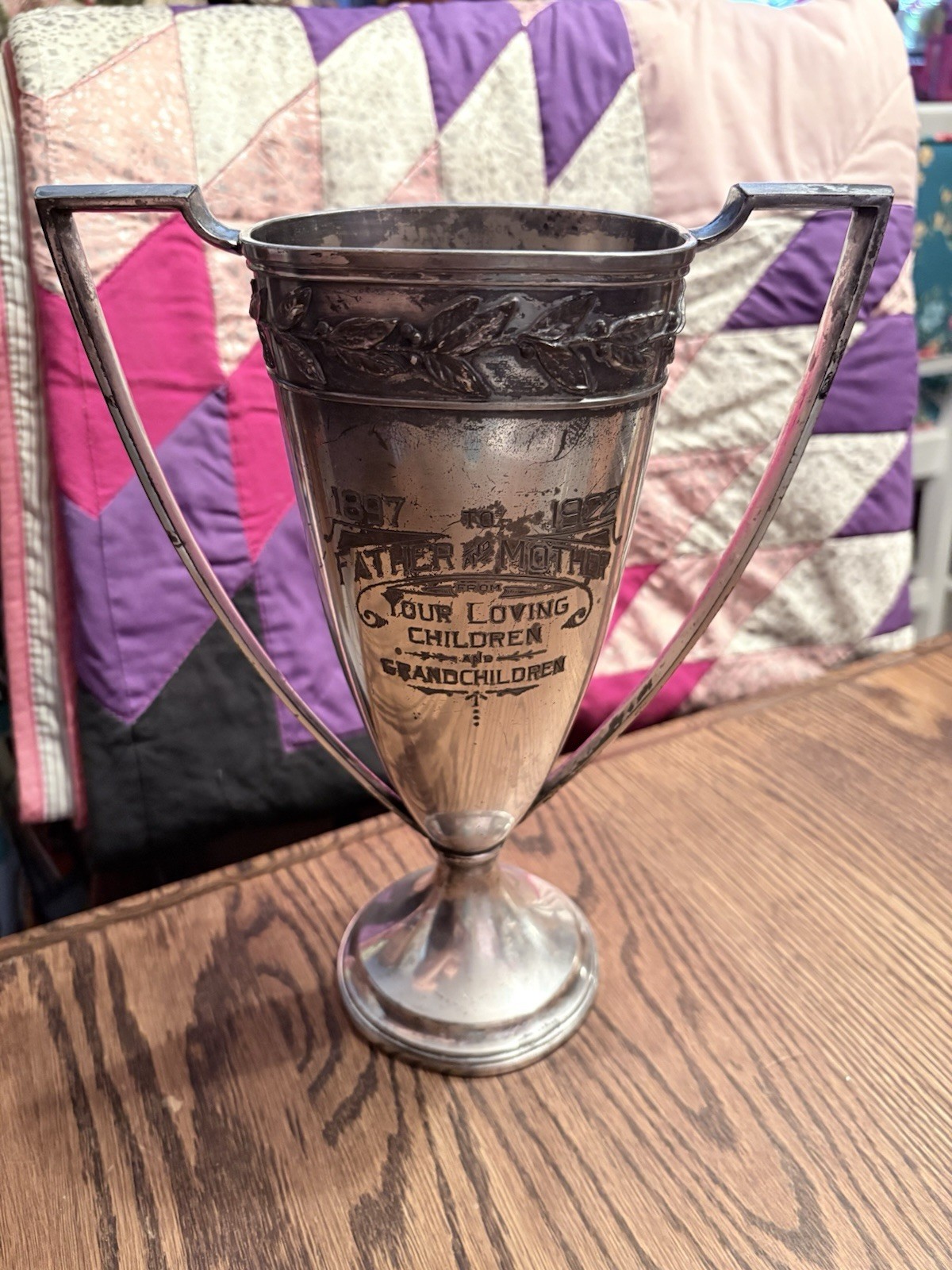 Antique 1897-1922 Silver Plated Loving Cup/Trophy Mother & Father