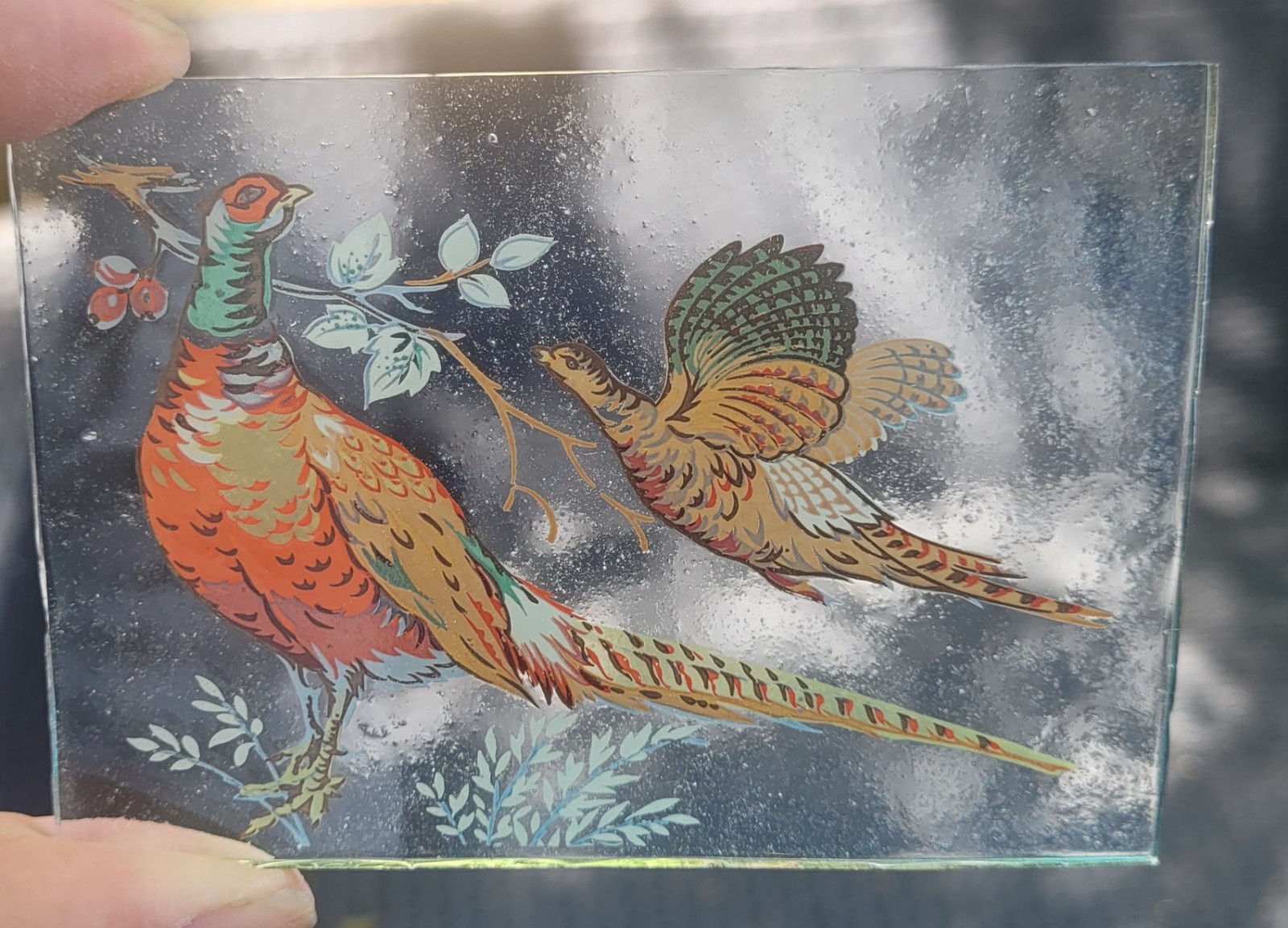 Stained Glass Pheasants handmade bird decoration nature kiln fired window birds