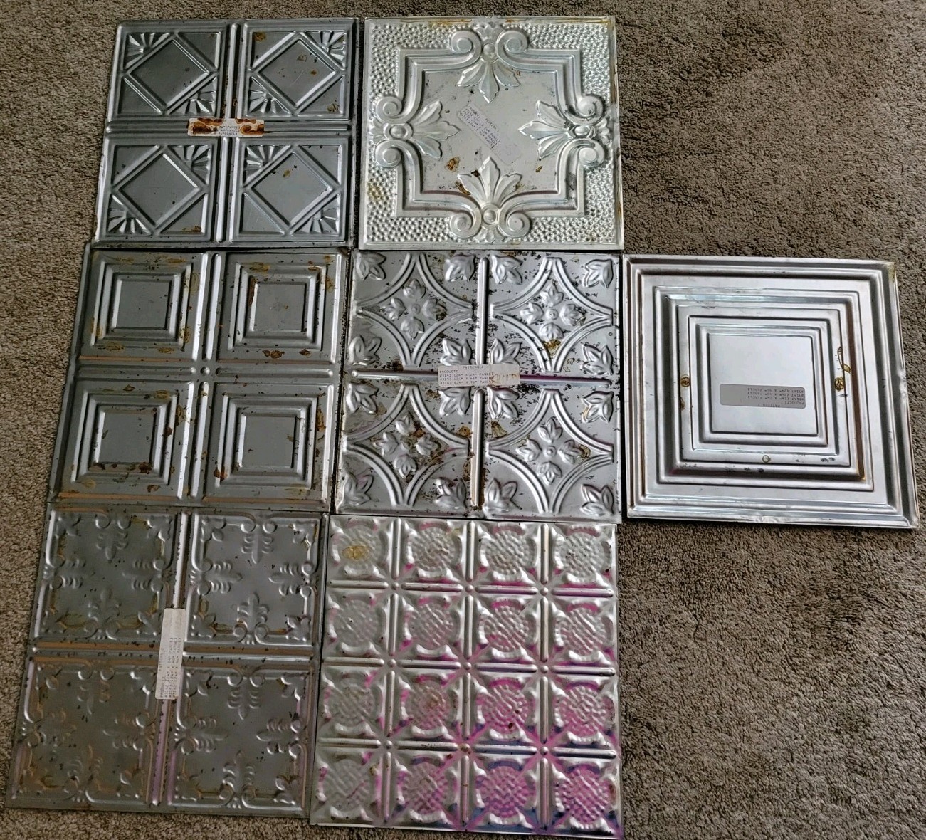 7 Vintage Tin Ceiling Pattern Tiles 12″ x 12″ Panels