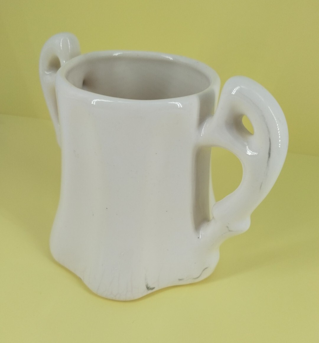 Antique Double Handle Ceramic Pottery Cup White 3.5″ X 5″ Vintage Scarce