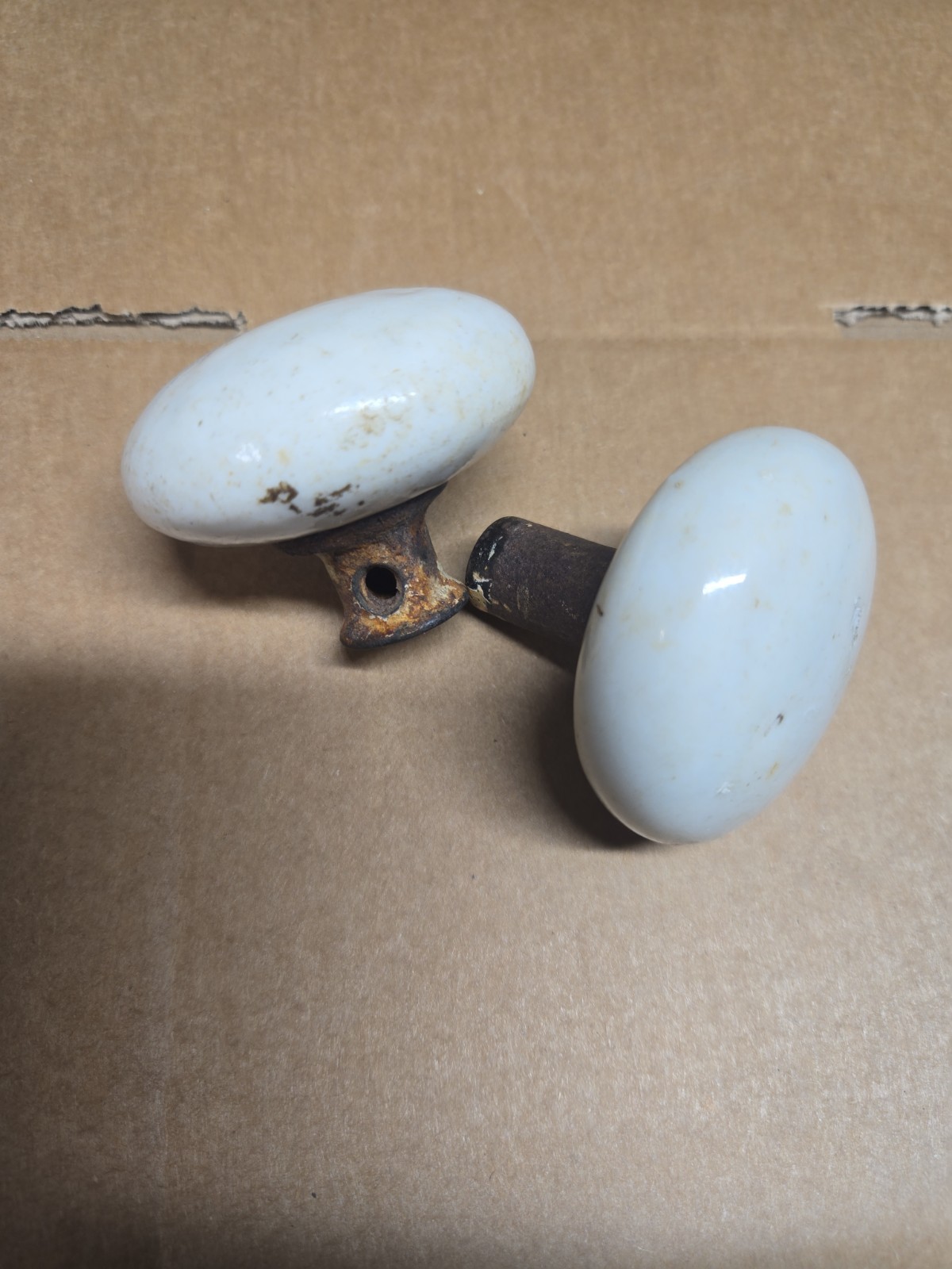 Vintage Antique White Porcelain Door Knob Set 1800s