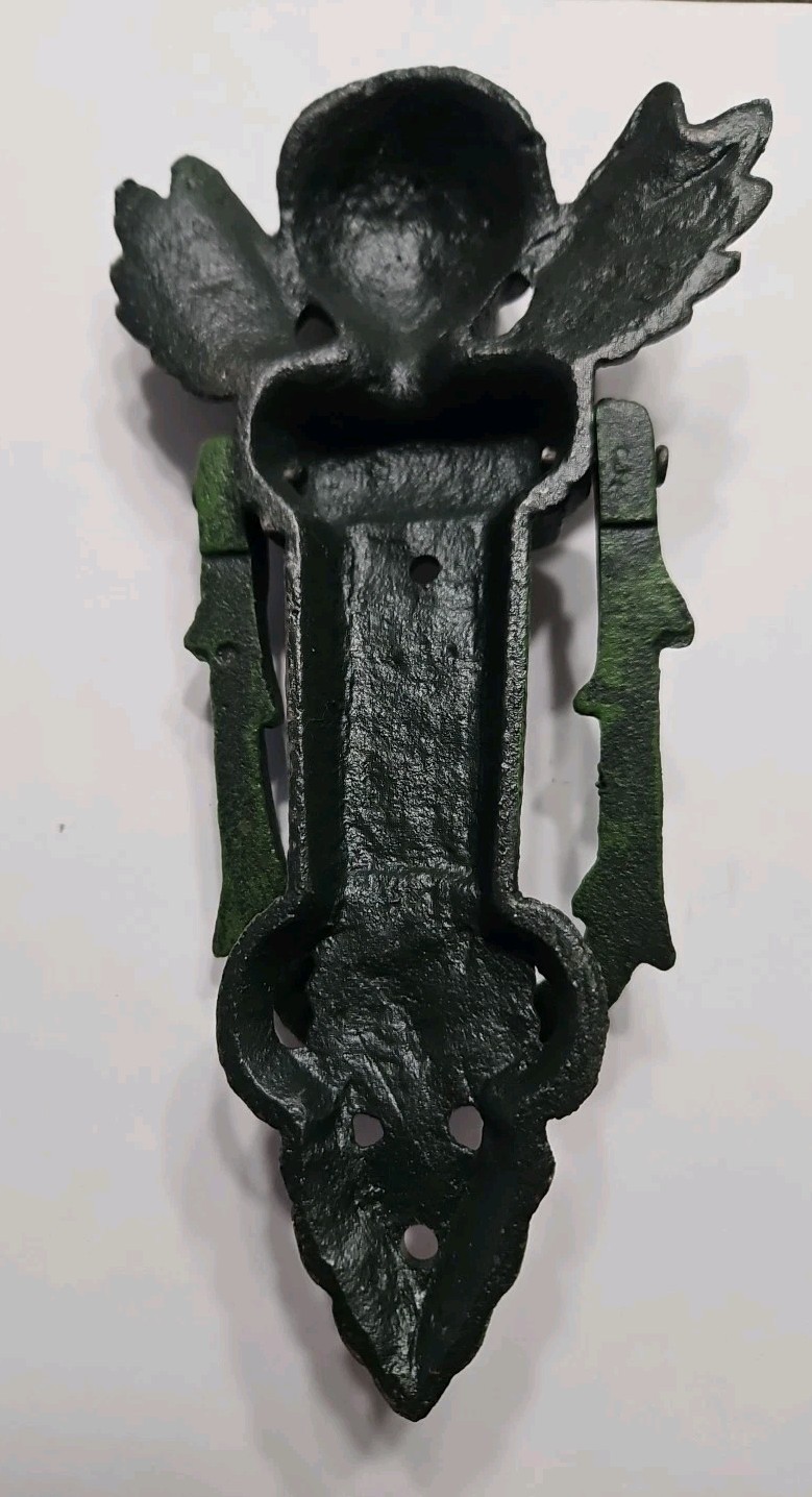 Vintage Door Knocker Angel Cherub Cast Iron With Wings Rustic