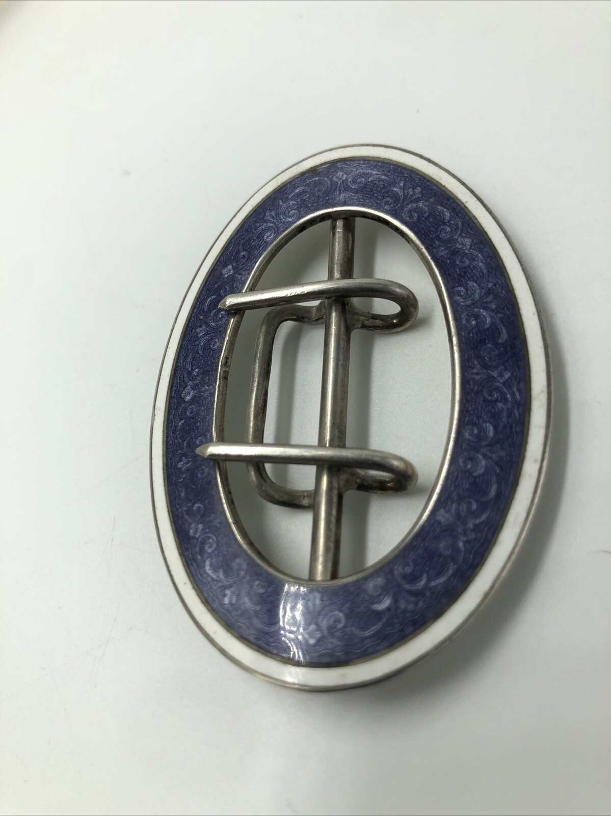 Silver Guilloche Lilac Enamelled Belt Buckle Levi & Salaman Birmingham 1909