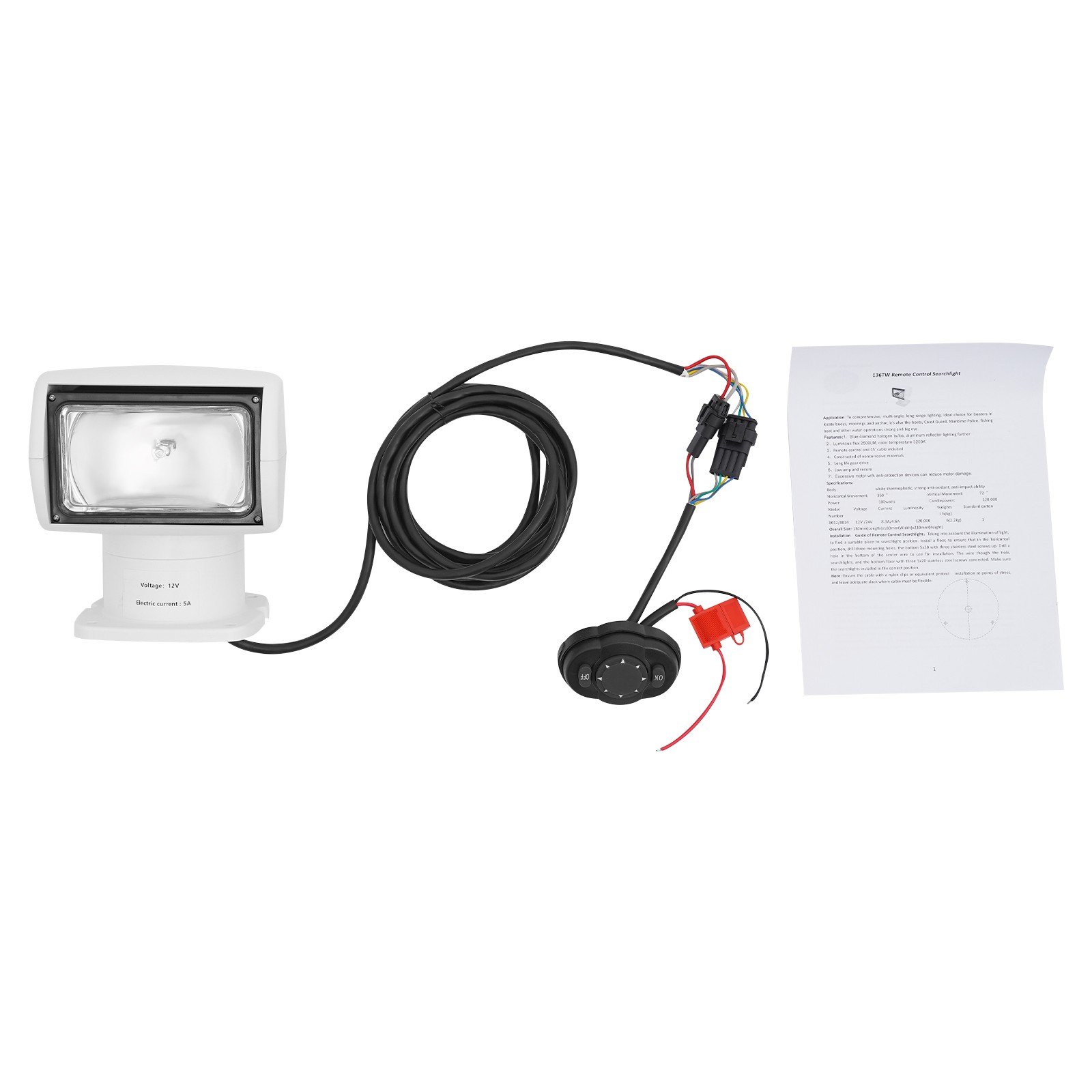 Boat Spotlight with Remote Control, Yacht Searchlight,12V 100W Searchlight
