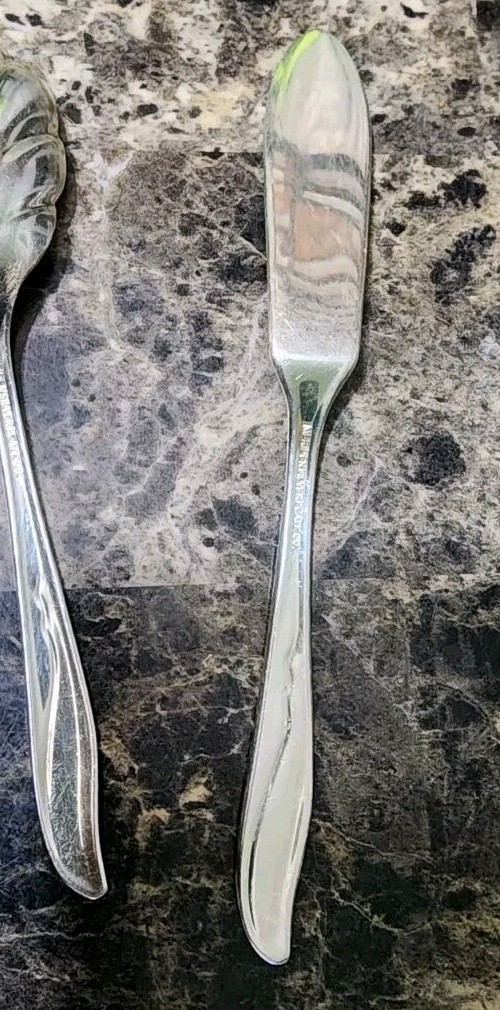 MID-CENTURY c1956 SEA WINGS🪽SILVERPLATED MASTER BUTTER KNIFE & SUGAR SPOON🧈🍚