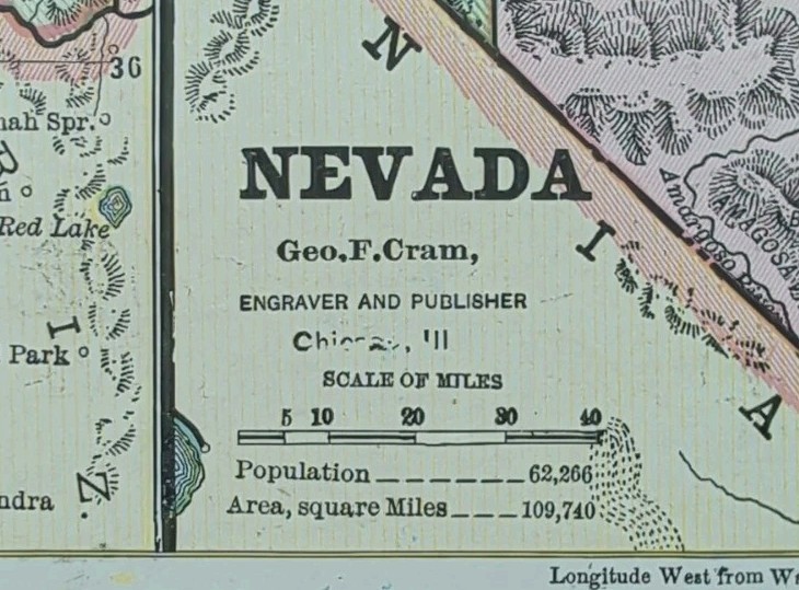 Vintage 1888 NEVADA Map 10″x13″ ~ Old Antique Original AUSTIN EUREKA HAMILTON NV