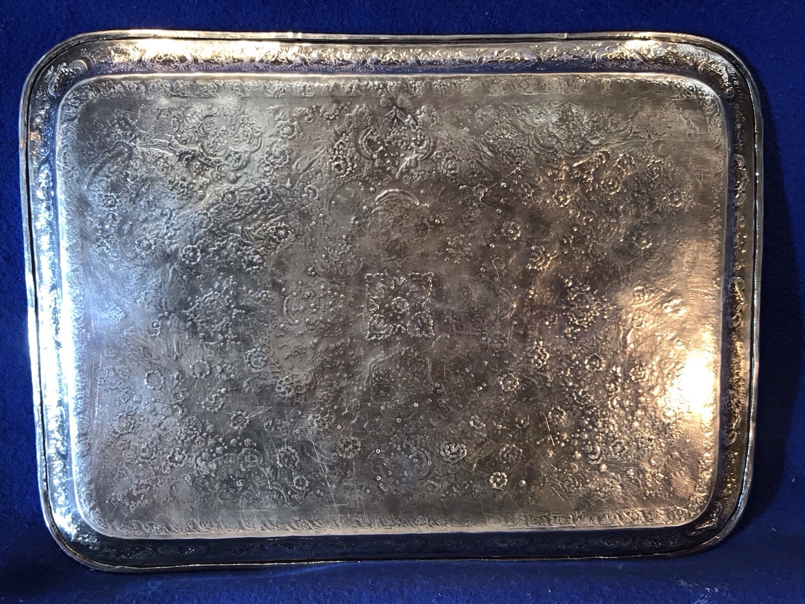 Vintage Antique Middle Eastern 84 Solid Silver Hand Engraved, Tray,764.86 grams