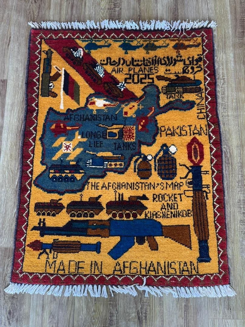 Opium Rug Afghan map Handmade Vintage War Rug afghanistan map Wool