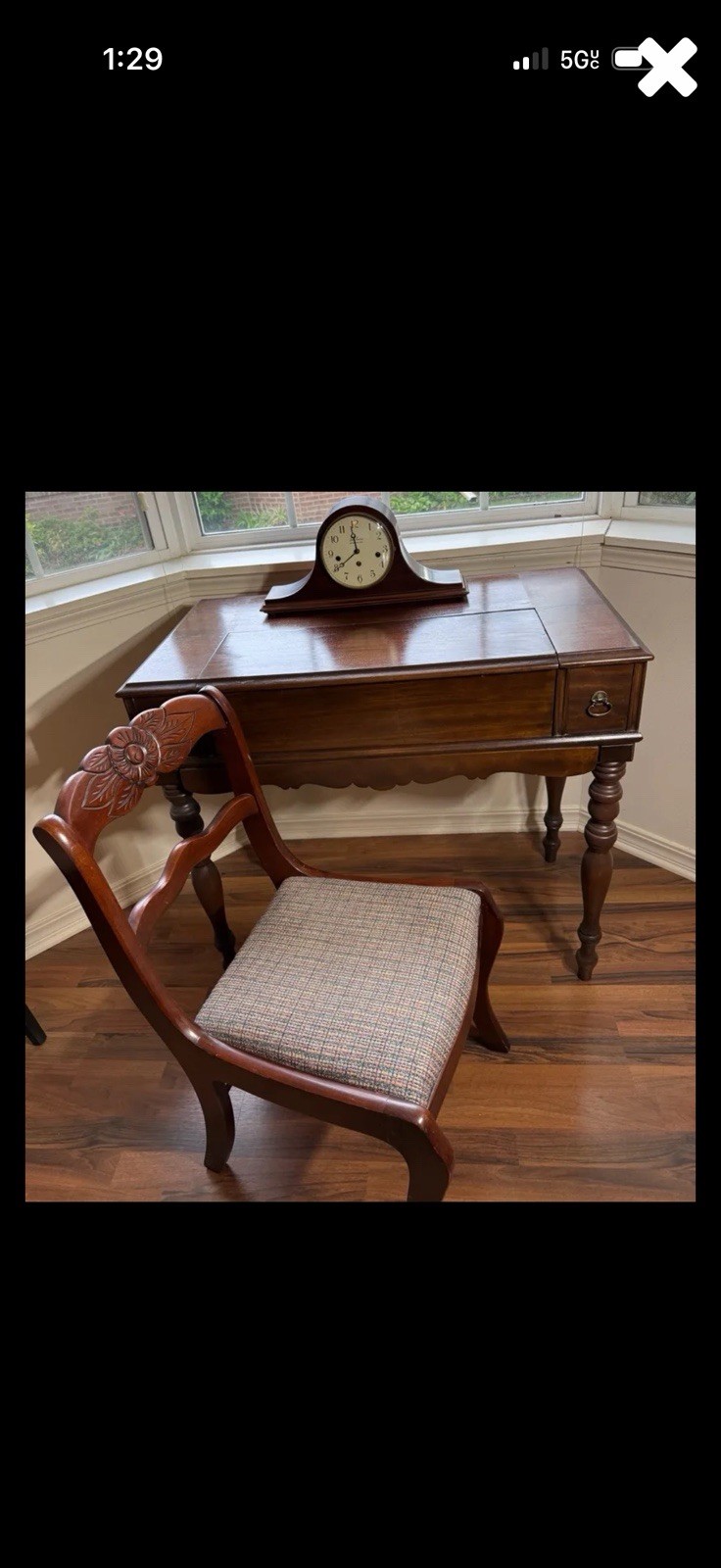 Vintage Solid Wood Drop Front Secretary Desk Writing Desk w Drawers Cubbies