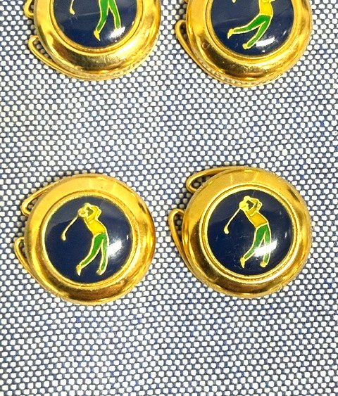 Vtg Italy Enamel Golfer Button Covers Set Navy Yellow Green Sport Coat Pat Pend