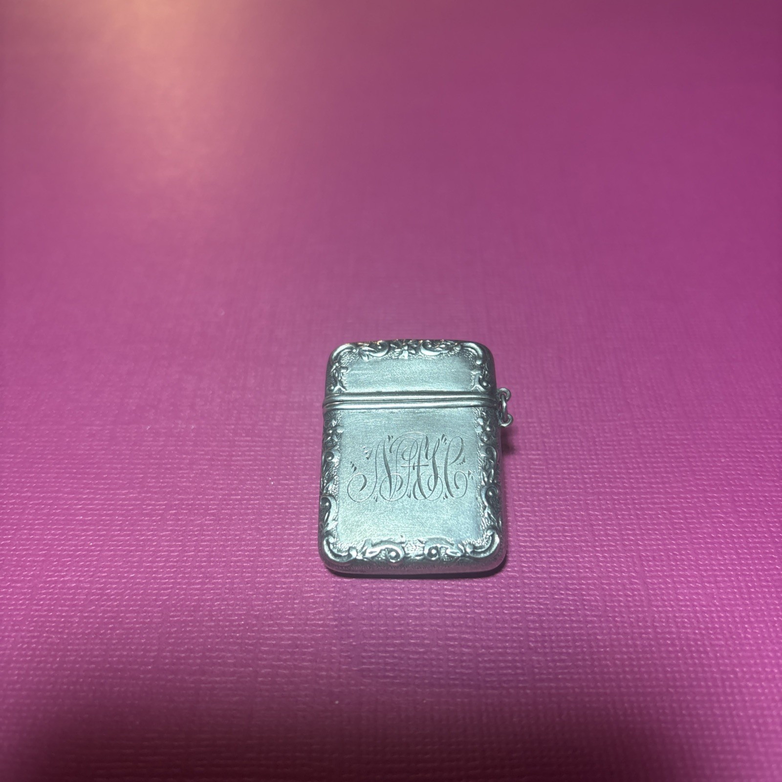 Ladies Sterling Silver Small Vesta, Medical Case, 1.50 inches, 11.6 grams, Mono