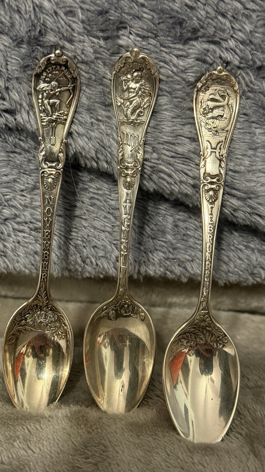 Zodiac By Gorham 3 Sterling Silver Spoons -Virgo, Pisces, Sagittarius 4 1/8″