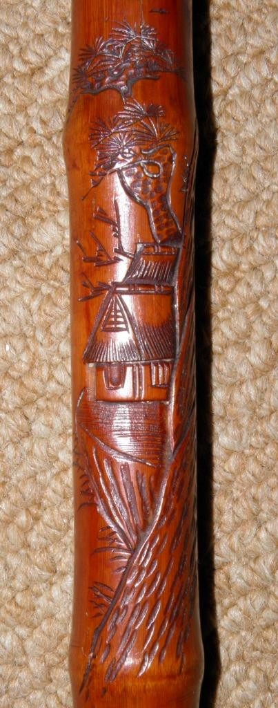 Antique Gadget Concealed Oriental Chinese Bamboo Fishing Rod Walking Stick Cane