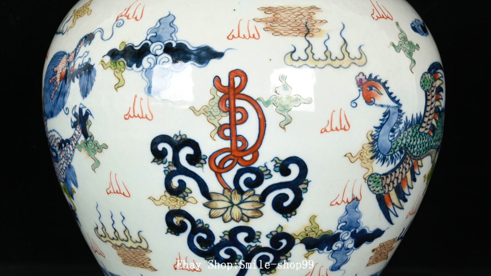 9.4″ Kangxi Dynasty Doucai Porcelain Dragon Phoenix Animal Pot Jar Crock